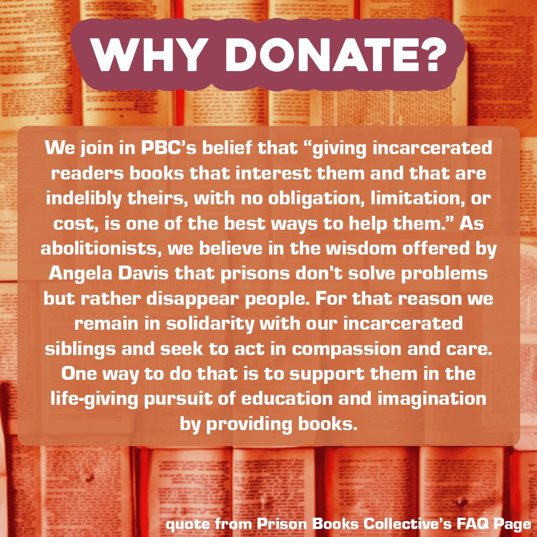 From now until January, we are holding a book drive for <a href="/NCPrisonBooks/">Prison Books Collective</a> to help our incarcerated siblings across North Carolina get access to books during the holiday season. 

Book drop off locations are <a href="/ScupBooks/">Scuppernong Books</a> in Greensboro and <a href="/CPAirstream/">CoffeeParkAirstream</a> and <a href="/BookmarksNC/">Bookmarks</a> in Winston-Salem!