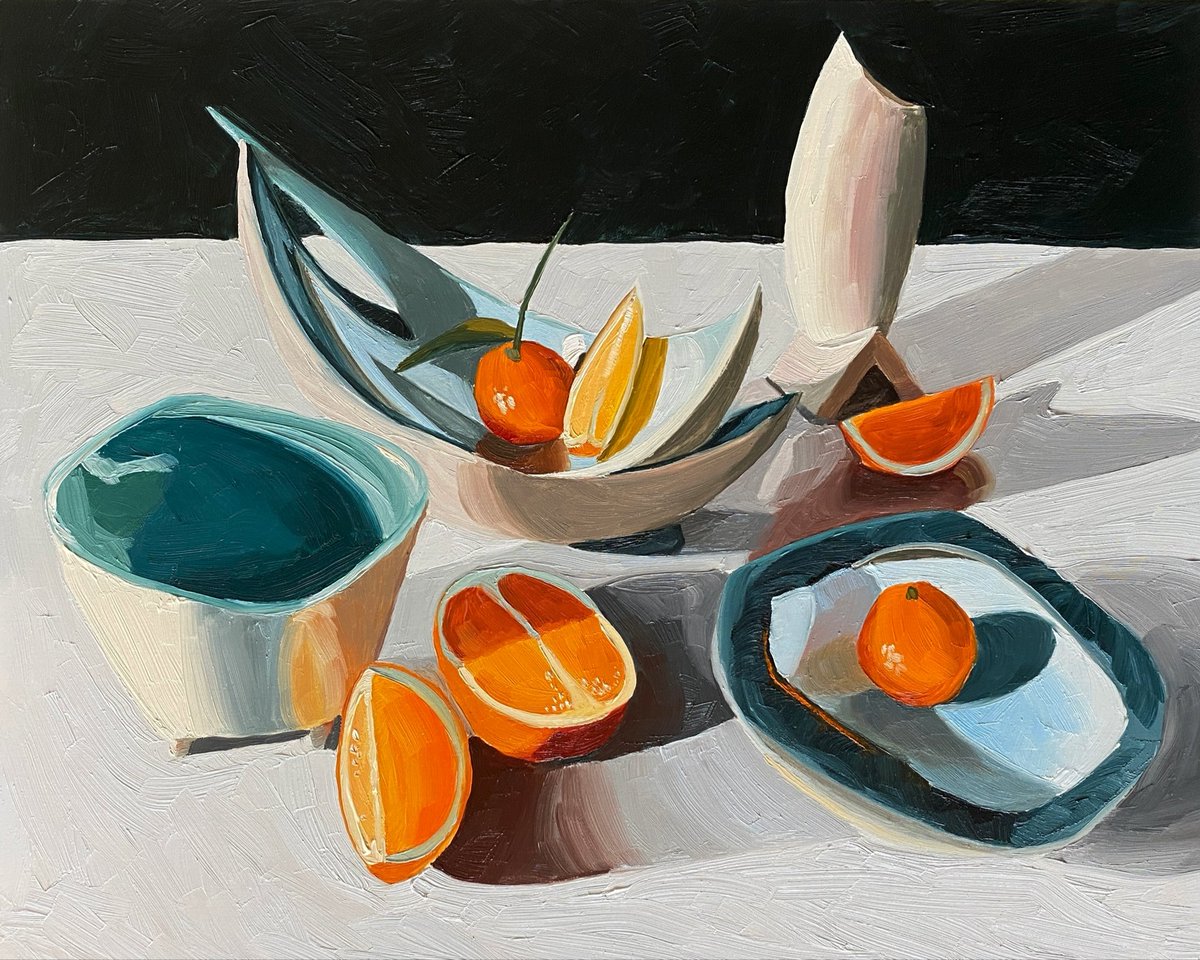 WyethStudio's tweet photo. Still life of my moms #McCoyPottery, mandarin oranges &amp; orange slices #oilpainting #art #stilllife https://t.co/kayaMulMYQ