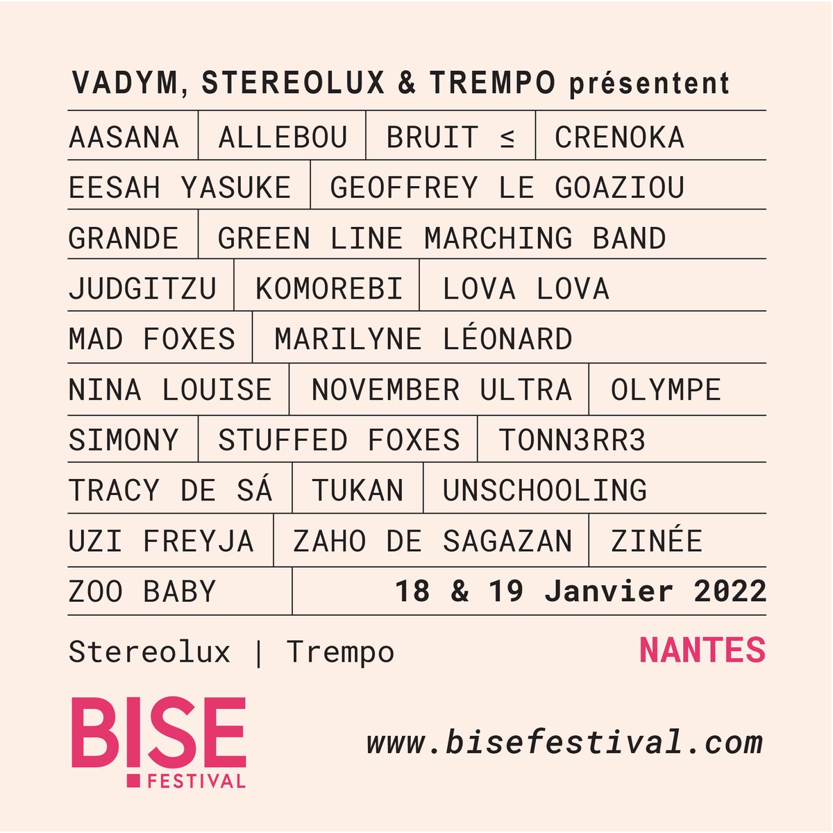 La programmation du BISE Festival #2 se dévoile sous vos yeux ébahis 💃🏿 Évidemment, pour plus d'infos sur la programmation et la billetterie, courrez vers notre site internet (lien en bio) 🏃‍♀️