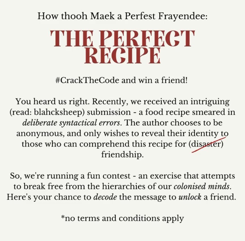 theblahcksheep's tweet photo. #OperationDecode: How to Maek a Perfest Frayendee: UhW Rehkipay
https://t.co/WiHLPpHi52 https://t.co/xfNqiHvrTz