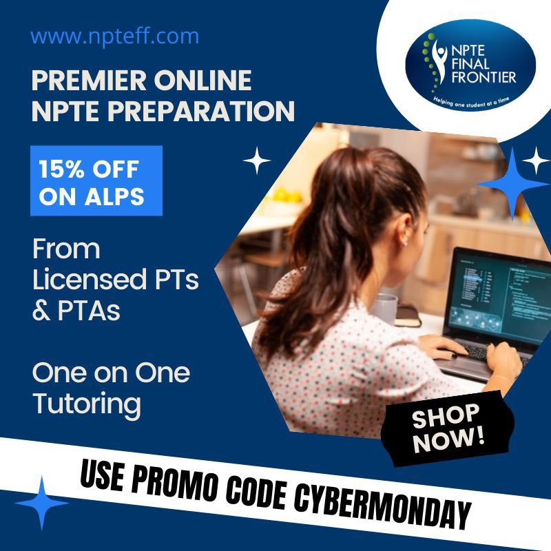 NPTEFF's tweet photo. #NPTEFinalFrontier #CyberMonday deals are from NOW till TMW! Get 15% off on ALL Advanced Licensed #Study Partner sessions! These are one on one with licensed #PTs &amp; #PTAs to help!
Use #coupon code: CYBERMONDAY

Visit: https://t.co/kNWaQ4xdDw

#NPTE #NPTEFF #DPT #SPT #APTA #Sale https://t.co/dwWBP5ZYK1