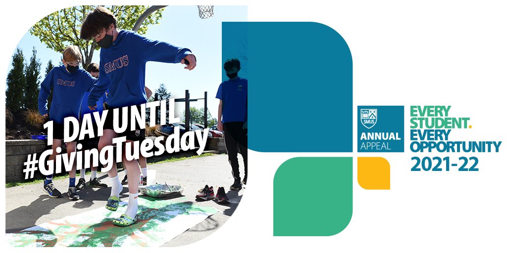 SMUSalumni's tweet photo. T-1 day to Giving Tuesday! With a priority of engaging our students, SMUS will be launching initiatives to make ourselves more sustainable. ALL Donations of ANY size help us create a better future. 
Read about Sustainability at SMUS and how you can help: https://t.co/NCqANOEIZl https://t.co/blbs3T6Spi