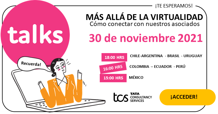 TCS_Latam's tweet photo. No te puedes perder mañana nuestro #TCSTalks “Más allá de la virtualidad, cómo conectar con nuestros asociados”, seguro que te identificarás con muchos de los temas que hablaremos con nuestros expertos. Únete al siguiente link: https://t.co/pG0cbe0CY0 #Engagement #TCSLatam #HR https://t.co/rP9NbygeOa