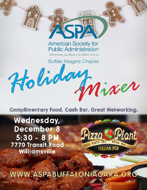 Celebrate the holidays with us on Wednesday, December 8 from 5:30 to 8 PM at Pizza Plant in Williamsville! There is no cost to attend. We will provide pizza, wings, and nachos with dip. A cash bar will be available. Members and prospects alike are welcome!