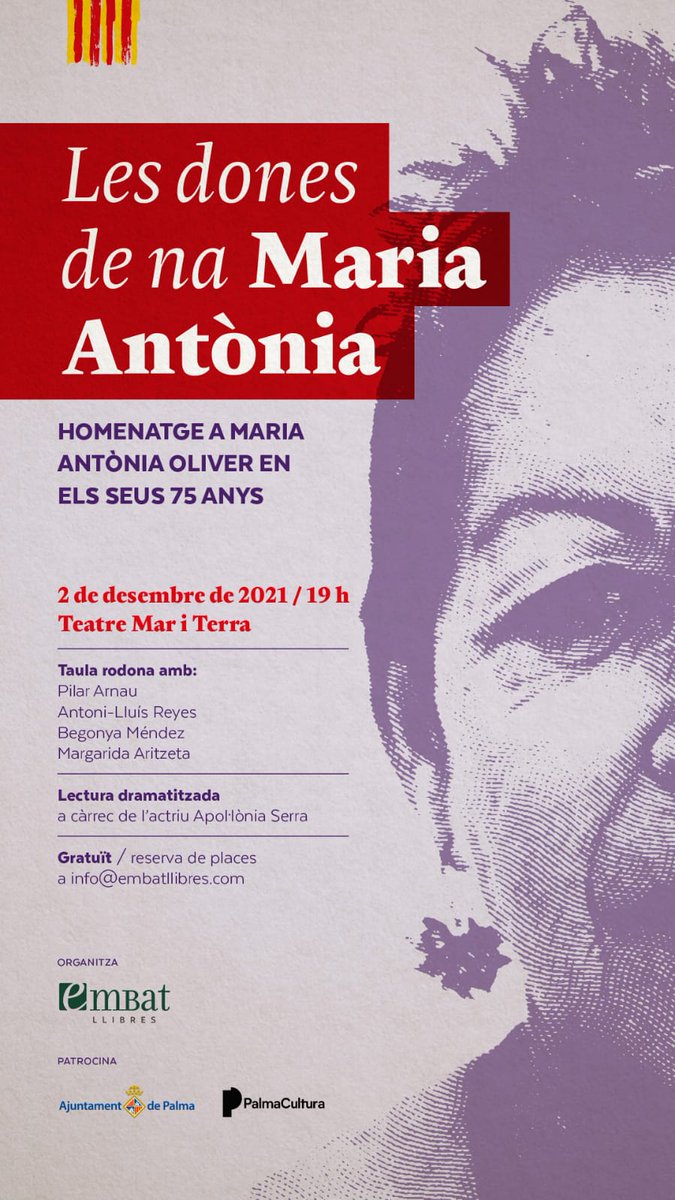 ocbcat's tweet photo. 🔴El pròxim dijous 2 de desembre el Teatre Mar i Terra acollirà un homenatge a la gran Maria Antònia Oliver en el marc dels seus 75 anys

👉Per a assistir només cal reservar entrada a 
https://t.co/LXREjO4p0y https://t.co/QdU7BSJ1gN