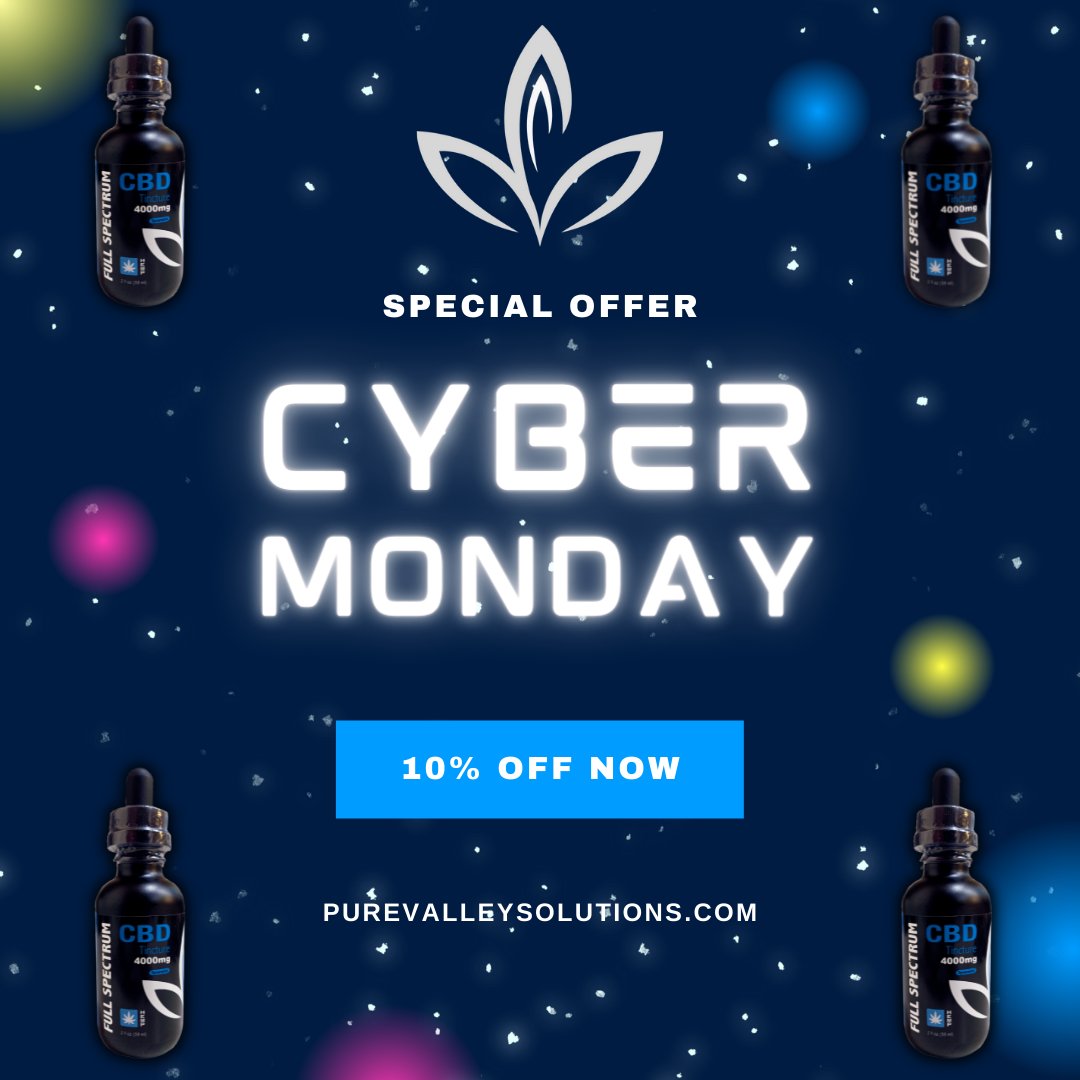 PureValleySol's tweet photo. Our Thanksgiving sale has moved into Cyber Monday! 10% off now at https://t.co/0htyEHBzpc

Use Code: TURKEY10

Best value and quality CBD tincture on the market.

4,000 mgs • 2 oz • 10% off $39.99 https://t.co/Y3flS1CQ9Q