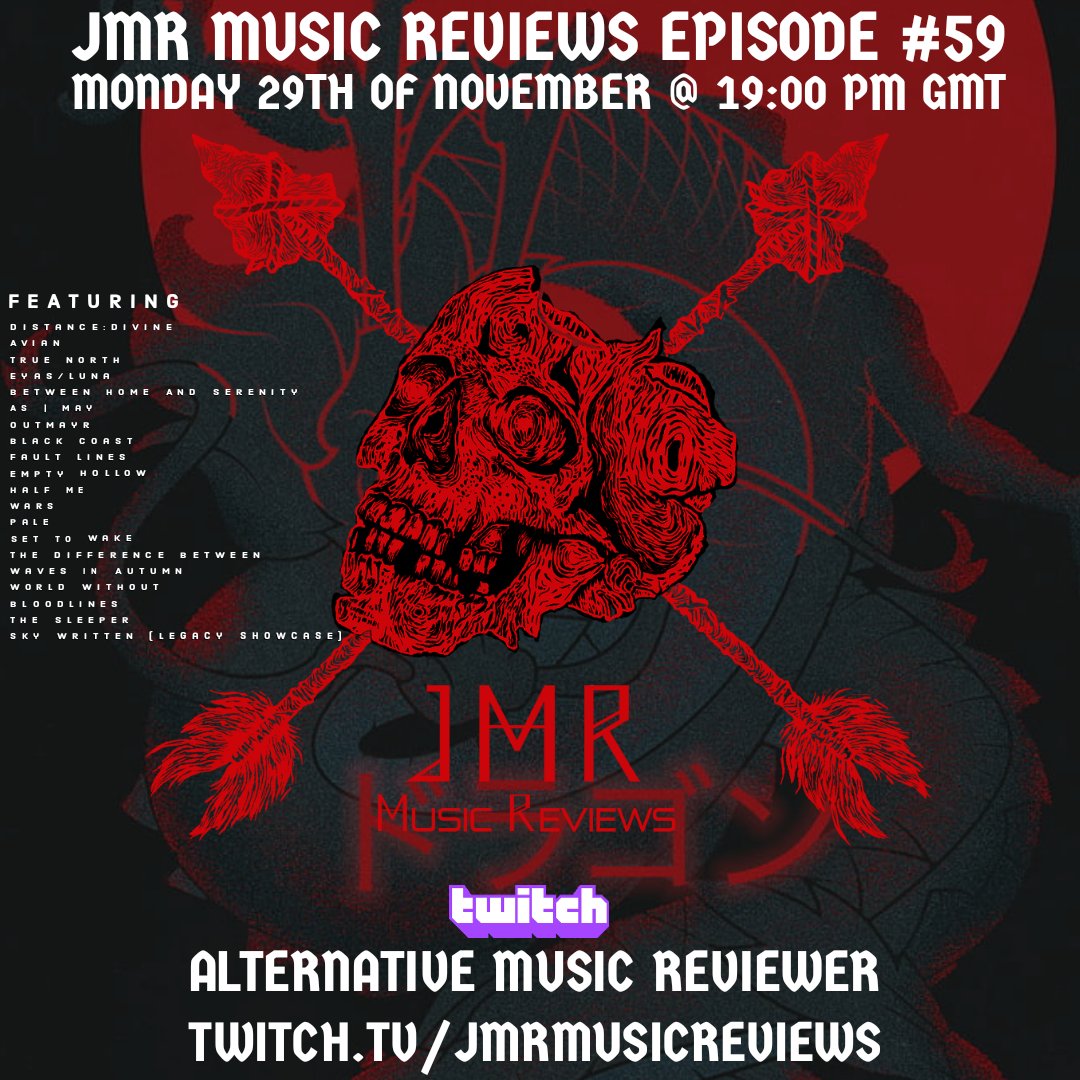JMRMusicReviews's tweet photo. Live in 2 hours for Episode 59 of JMR Music Reviews on @Twitch showcasing just a fraction of the criminally underrated bands in alternative music. Would love to see you there, come join the community! 

https://t.co/BVVLOEHJ2l https://t.co/8aICHA6TFf