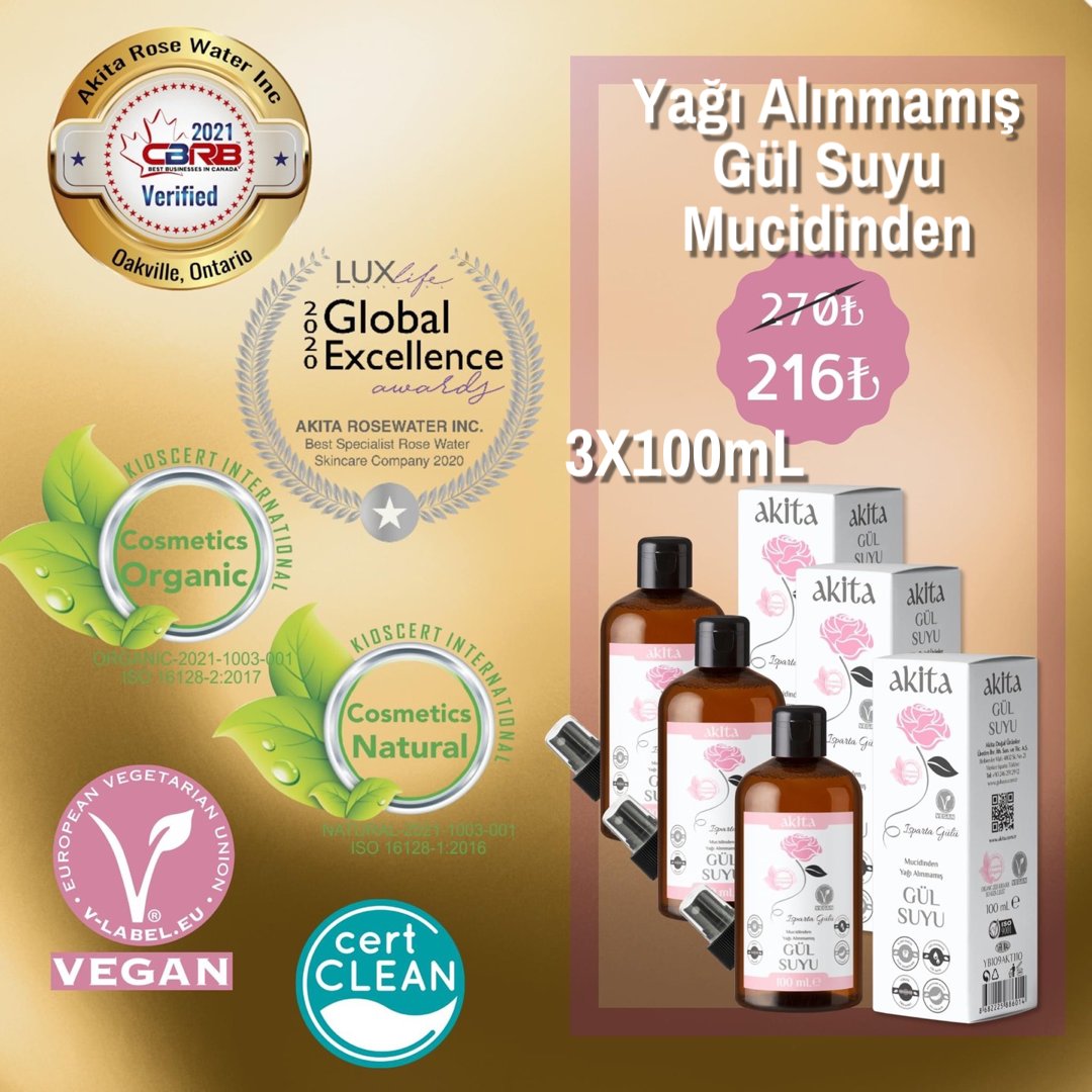 AkitaNatural's tweet photo. En güzel hediye GÜL SUYU!
Yağı alınmamış gül suyunun mucidinden size 3’lü gül suyu seti! Çok al az öde!
#organik #vegan #doğal #özgün #mineralzengini #mineralrich #allnatural #unlimitedshelflife #organic #skincare #ciltbakımı 
https://t.co/3EYeemety8 https://t.co/OD04PWamF3