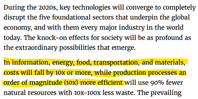 IIICapital's tweet photo. Currently reading @tonyseba's Rethinking Humanity report.

Costs of basic goods and services will decline exponentially over the next 10-20 years. 

IMO, it's possible that by 2040, the average person could live reasonably on 100,000 sats per year (currently ≈ $57). https://t.co/tYN1IYADcm