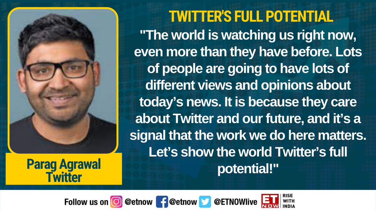 ETNOWlive's tweet photo. "Deep gratitude for @jack. Thank you all for your trust and support. Let's show the world our full potential!" @paraga, new Twitter CEO, says in a note 

Check it out

#ParagAgrawal #JackDorsey #Twitter #CEO https://t.co/IlLZLMIjjM