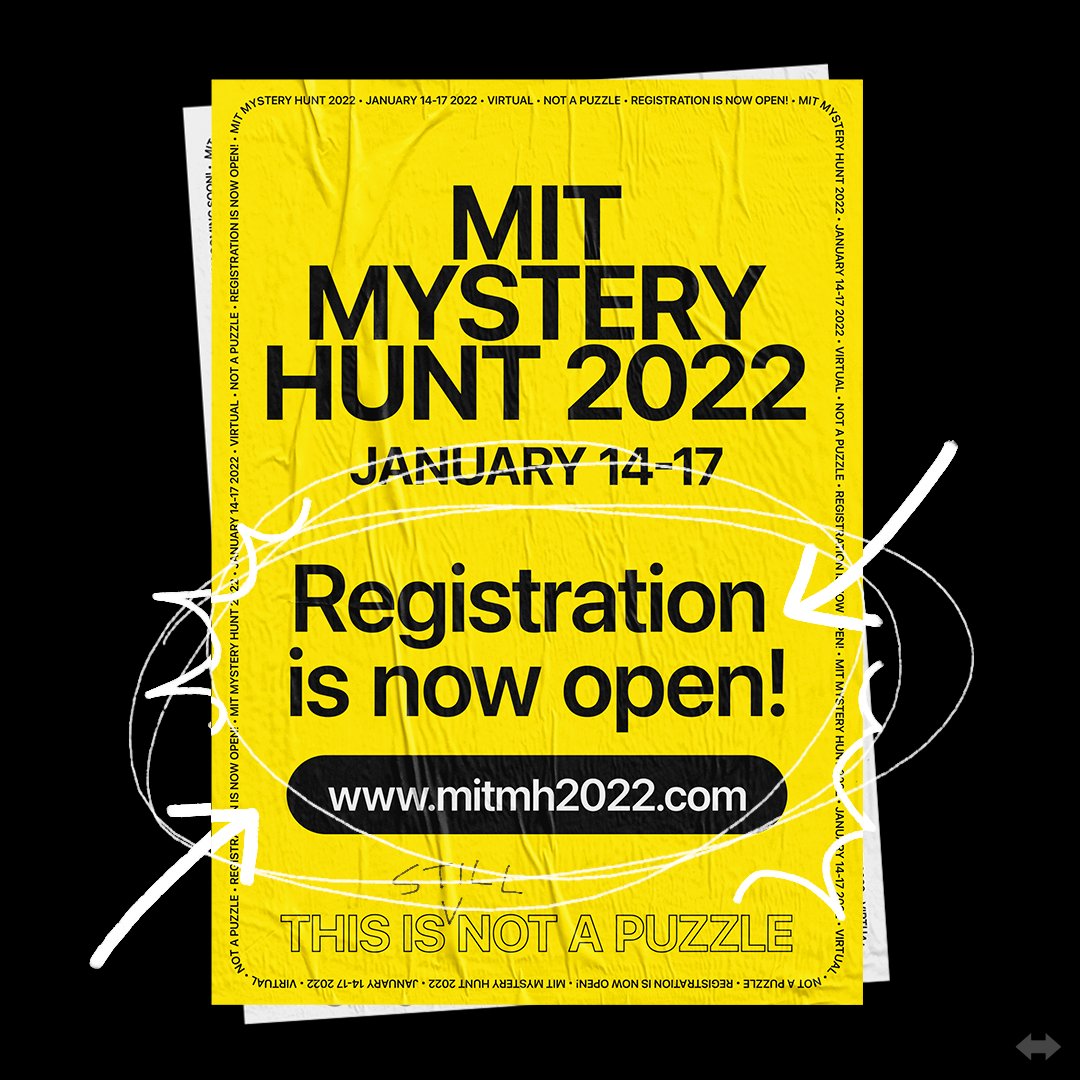 poster announcing MIT Mystery Hunt registration is open -- yellow background with plain Helvetica type