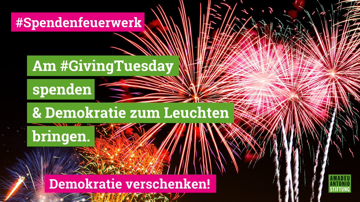 Heute ist #GivingTuesday &amp; damit rufen wir zum diesjährigen #Spendenfeuerwerk auf!
Schenkt euch Demokratie, anstatt analoges Feuerwerk #90s oder unnötige Plastikgeschenke. Mit deiner Spende an uns ist es ganz einfach möglich, Licht ins Dunkle zu bringen.