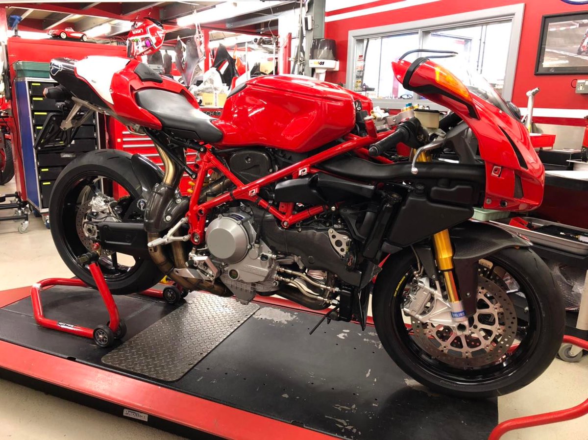 ProBikeUK's tweet photo. As if we didn't spot the @ProBikeUK sticker on on of our lifts 👀 @DucatiCoventry: Really happy with how this 749R rebuild had turned out, a once un-loved trackday bike has had a little TLC thrown at it, and would now sit pretty in any garage collection #ducati #alluk #ProBike https://t.co/DyxwzXs3gW