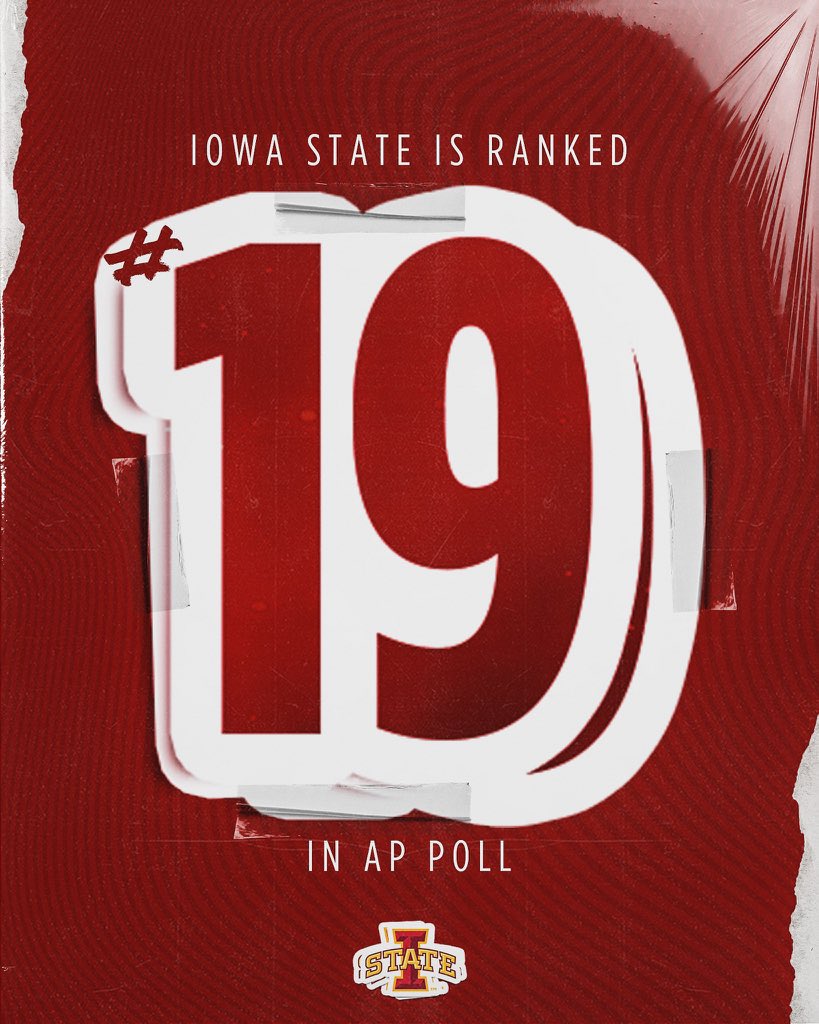 CycloneMBB's tweet photo. Checking in at No. 19 in this week’s @AP_Top25!

More work to do!

#Cyclones | #C5C https://t.co/r5qIXtdFma