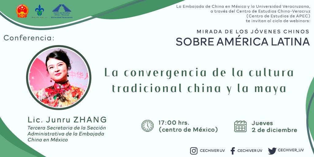 cechiver_uv's tweet photo. Te invitamos a nuestra quinta conferencia este 🗓jueves 02 de diciembre en punto de las 17:00 hrs. de la ciudad de México.
Entra en el siguiente enlace para registrarte: https://t.co/t0FIslxFFO...
@EmbChinaMex
#UniversidadVeracruzana #CECHIVER https://t.co/DGVTxcGvb4