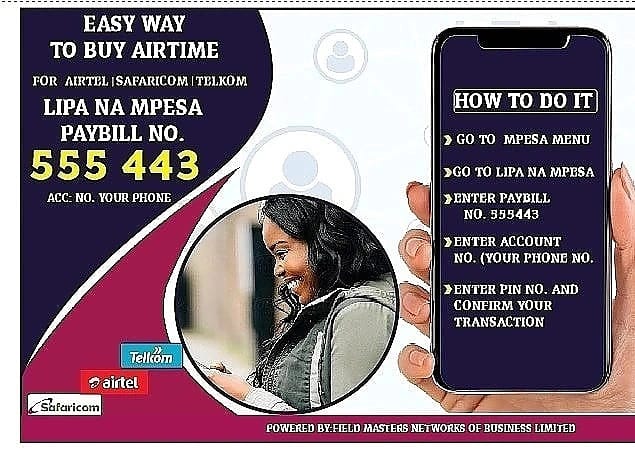 SaniBulaAI's tweet photo. @F_M_Networks enables you to buy airtime across all networks using Mpesa and get a 20% bonus simply by 👇
🔸Go to Mpesa menu
🔸Paybill (555443)
🔸 Account no.( Phone no.)
#RamogiTV Diana Marua
#loyalchallenge
#BallonDor https://t.co/0oVNWK9h67