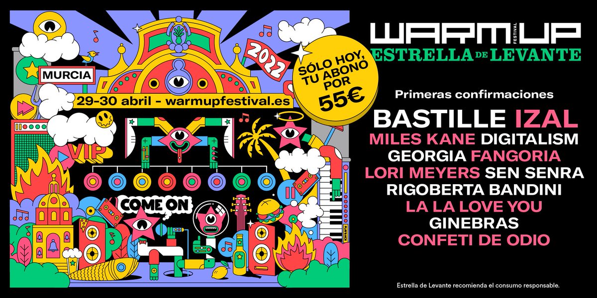 Primera tanda de confirmaciones check ✅
Y todavía queda mucho más 🔜
‼️Recuerda que solo hoy podrás pillar tu abono por 55€ ¡No lo pienses más y disfruta del espíritu de WARM UP de siempre! ✨
🎟Abonos a la venta en bit.ly/WARMUP2022