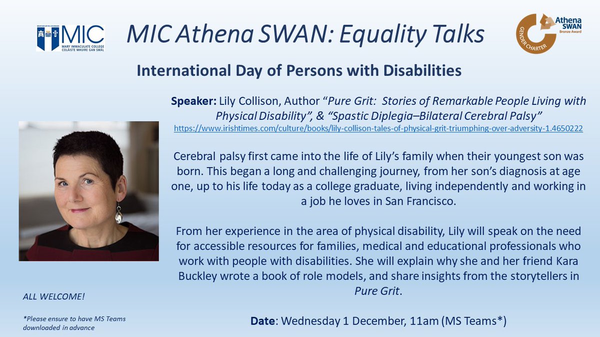 EDII_MIC's tweet photo. Join us this Wednesday at 11am for a talk with author @lilycollison on the need for accessible resources for families, medical and educational professionals who work with people with disabilities. Reg here🔗https://t.co/QmFPtyEmO1
#MICAthenaSwan #EqualityTalks https://t.co/pZ1v9IrlI3