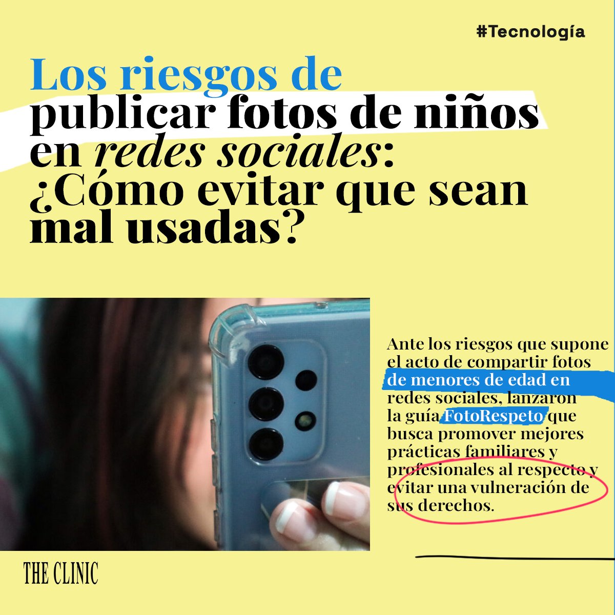 thecliniccl's tweet photo. 📲 FotoRespeto es una guía elaborada por profesionales de la Región de Valparaíso para evitar situaciones negativas que afecten los derechos de niños, niñas y adolescentes, ante el riesgo de que estas fotos personales sean mal usadas en redes sociales: https://t.co/ErisaIhq9s https://t.co/bV7CTzhuaz