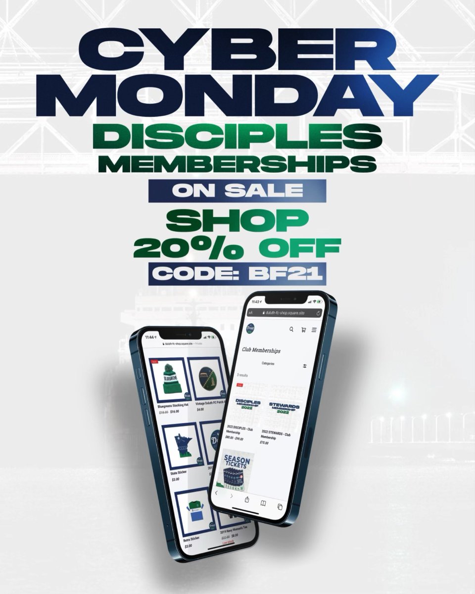DuluthFC's tweet photo. Cyber Monday Deal ⬇️
➕20% off everything (excluding memberships) #DuluthMN #DuluthFCnpsl https://t.co/4N8b2lVl72