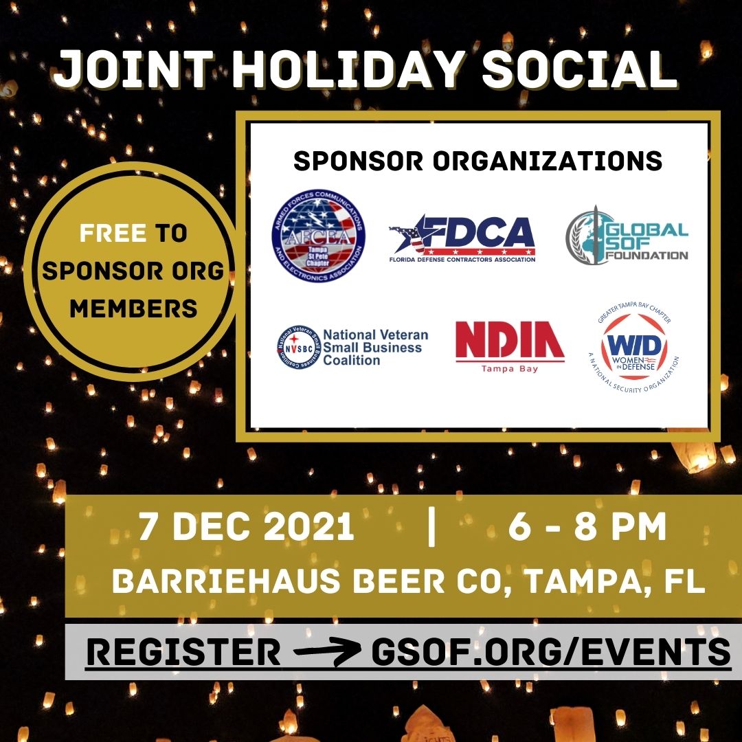 NvsbcC's tweet photo. Come join us at the Joint Holiday Social on December 7, 2021 from 6pm to 8pm at BarrieHaus Beer Co (Tampa, FL). Event is sponsored by NVSBC, Global SOF Foundation, AFCEA, FDCA, NDIA, and WID.

Register at https://t.co/PLKXIjCtGg

#NVSBC #NVSBCC #GSF #AFCEA #FDCA #NDIA #WID https://t.co/yBUJGXIyAw