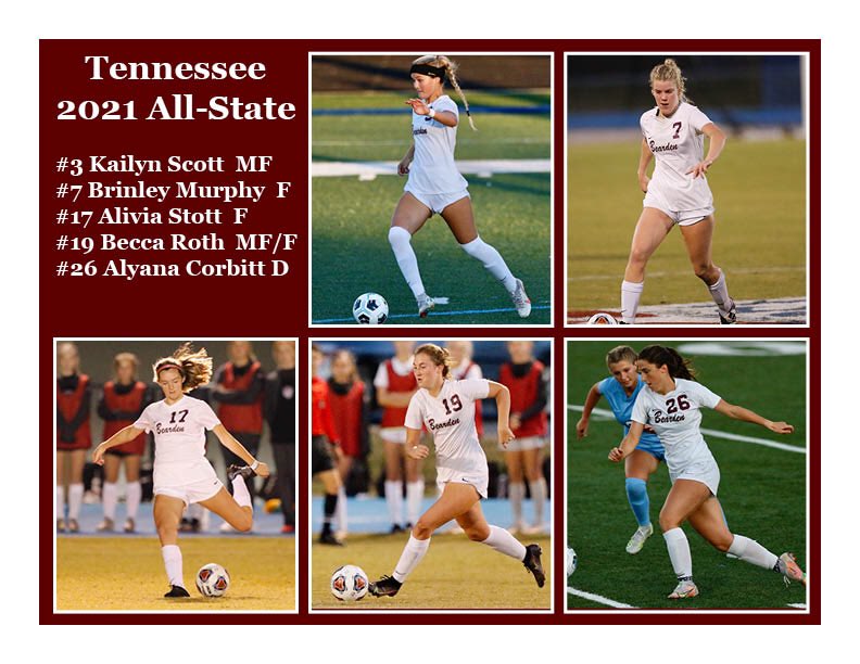 Congratulations Lady Bulldogs 2021 Tennessee 
All-State Team!! #3 Kailyn Scott (MF), #7 Brinley Murphy (F), #17 Alivia Stott (F), #19 Becca Roth (MF/F), #26 Alayna Corbitt (D)