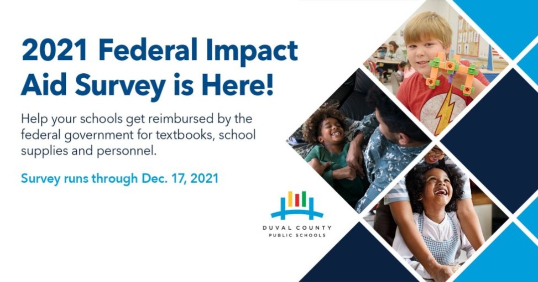 DuvalSchools's tweet photo. The 2021 Federal Impact Aid Survey is available now through Dec. 17.  Only one survey per household is required.

Visit https://t.co/GOcDOPn4pc to complete the survey. https://t.co/xC0nUDqYzQ