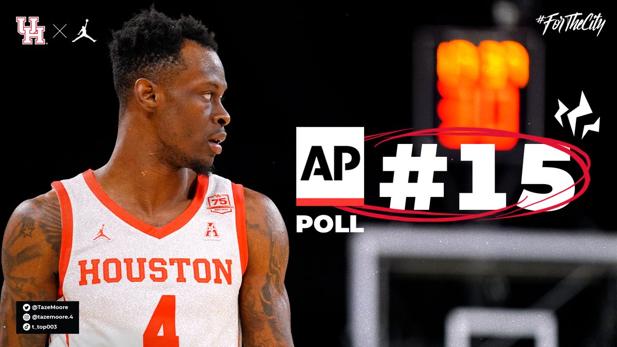 UHCougarMBK's tweet photo. Coogs come in at No. 15 in latest @AP_Top25 poll

@UHouston is one of four schools in AP Top 20 in both Football &amp; Men's Basketball

#ForTheCity x #GoCoogs 

📊 – 
https://t.co/kURLqPdZHC https://t.co/wPTG6zFeUj