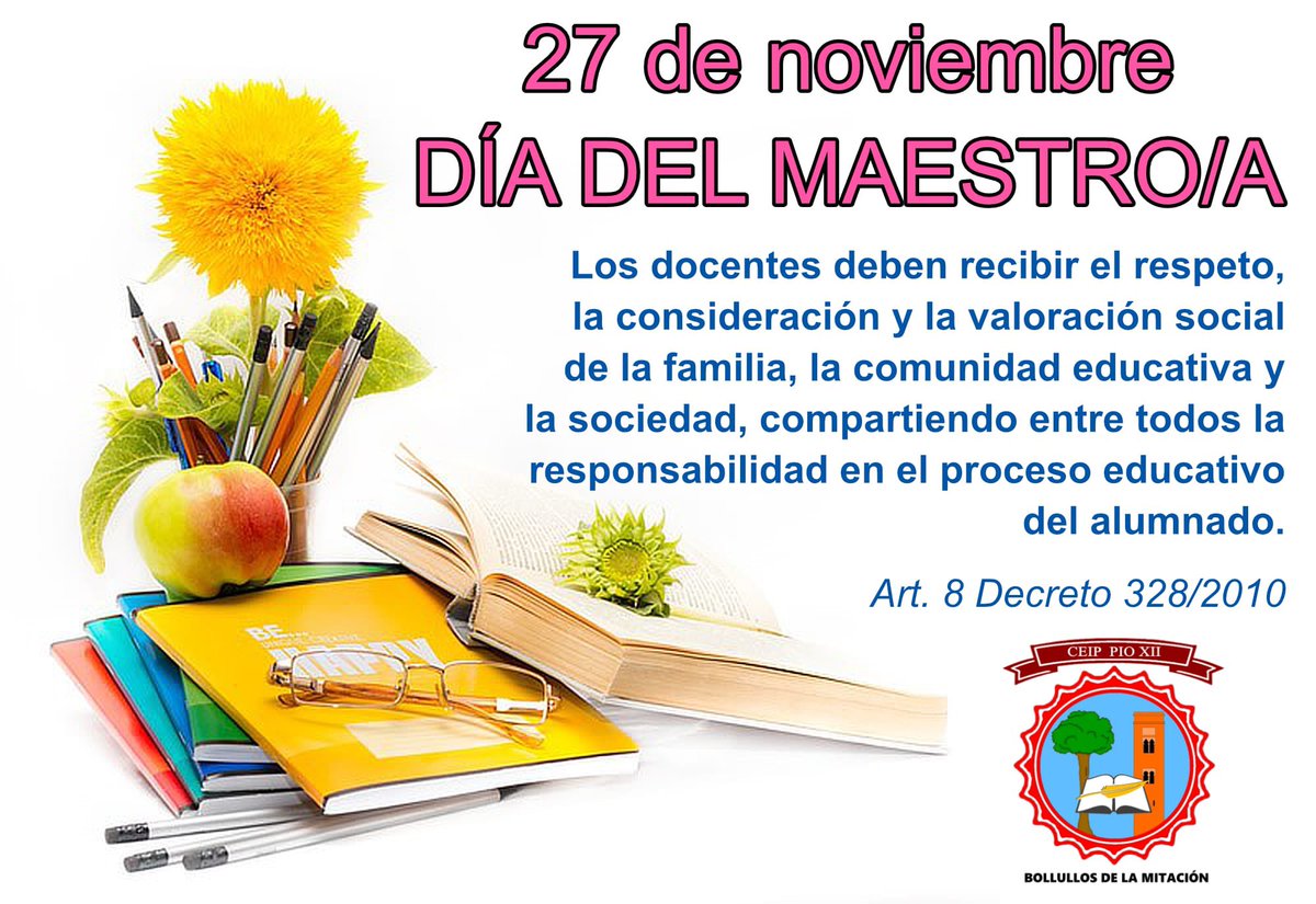 ceip_pio12's tweet photo. DÍA DEL MAESTRO. Siempre es bueno recordar la labor de nuestras compañeras/os en tan señalado día testimonial. Una vocación volcada en la educación de nuestros peques para que el día de mañana alcancen sus objetivos de la vida. Un brindis por todos los compis 🥂 https://t.co/1vzV9IuAFG
