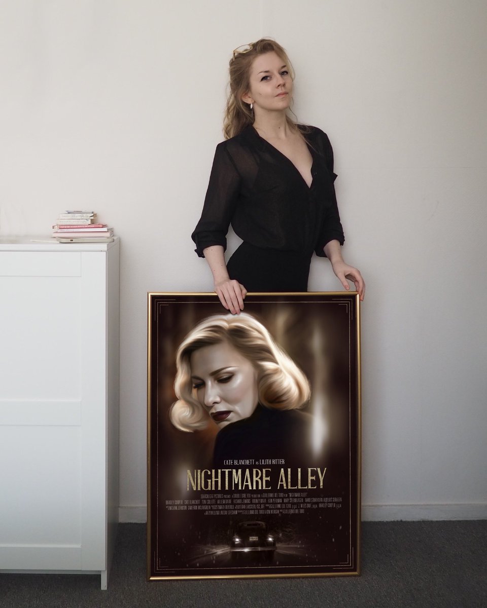 Created my own Nightmare Alley poster featuring Cate Blanchett as Lilith Ritter! Designed and painted the whole thing from scratch (digitally) and added gold lettering with gold/metallic paint.

(NOT for sale. Prints NOT available.)

#NightmareAlley <a href="/RealGDT/">Guillermo del Toro</a> <a href="/Nightmare_Alley/">Nightmare Alley</a>