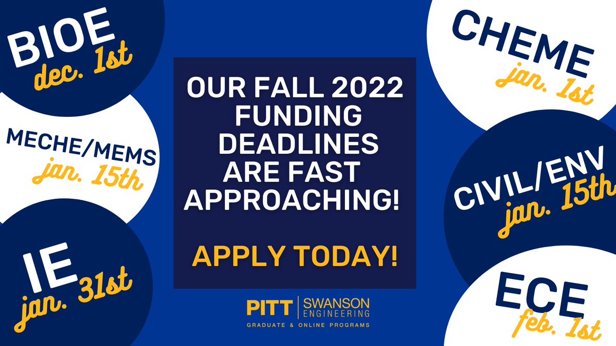 PittGradENGR's tweet image. Join us for Fall 2022! Make sure to get your application in before our funding deadlines. bit.ly/3qbnGoK