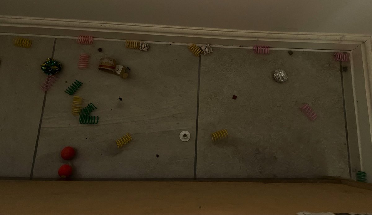 SpannaD's tweet photo. When you move the units and find your cat’s spring/ball stash 🙈🤣 #CatsOnTwitter #catsoftwitter #cathoarder https://t.co/VQEEOXwsdG