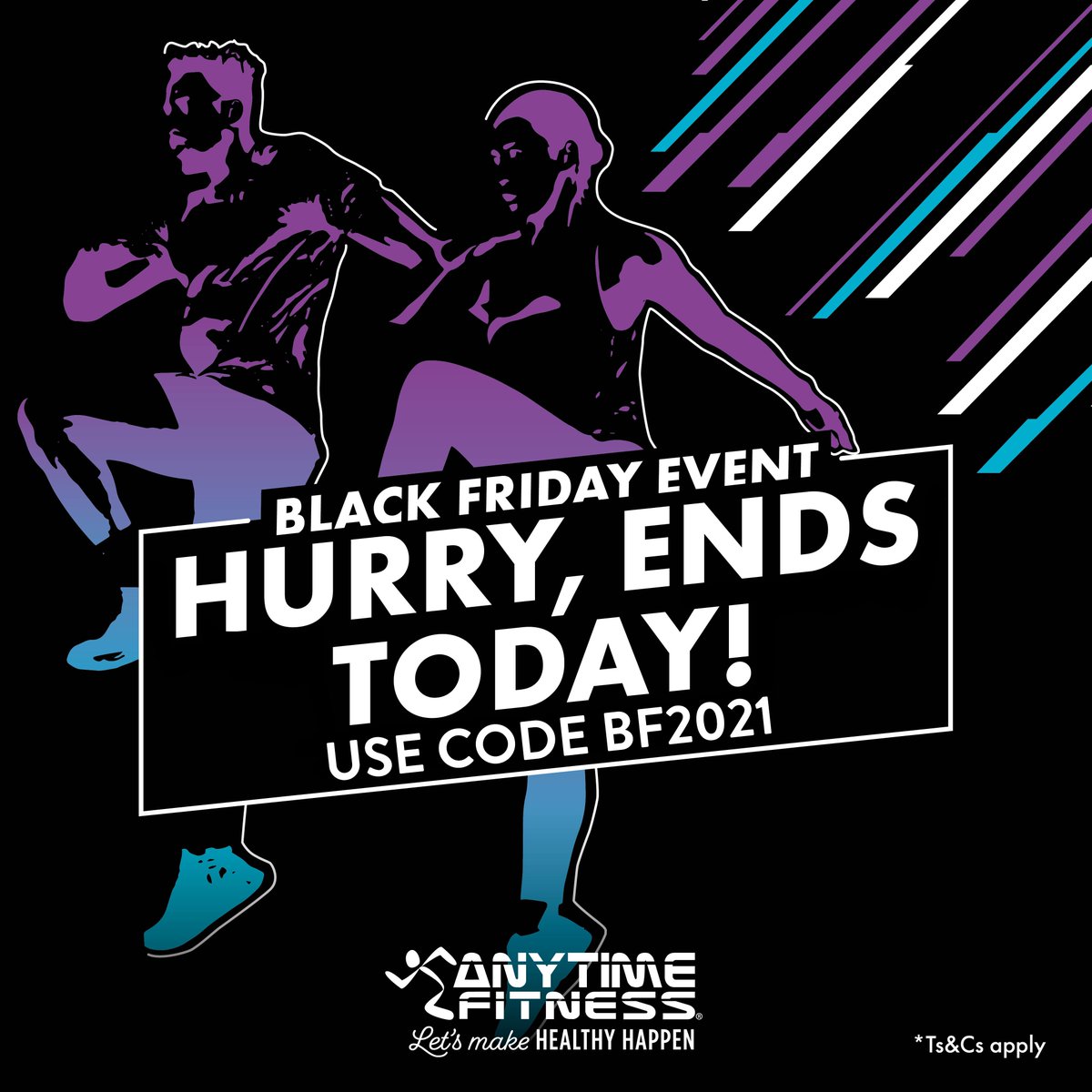 Our incredible Black Friday deal is ending at 23:59 tonight.

As always, all of our memberships have inclusive access to all our classes, the latest greatest equipment AND 24/7 access to not only our gym but all Anytime Fitness gyms in the world.

We wish we could keep this...