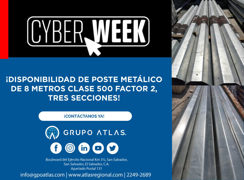 AtlasGrupo's tweet photo. #CyberWeek En nuestra Línea de Postes Metálicos tenemos disponibilidad en poste de 8 metros clase 500 factor 2, a precio súper especial del 29 de noviembre al 3 de diciembre. ¡Contáctanos! https://t.co/GqYgoqmcv6