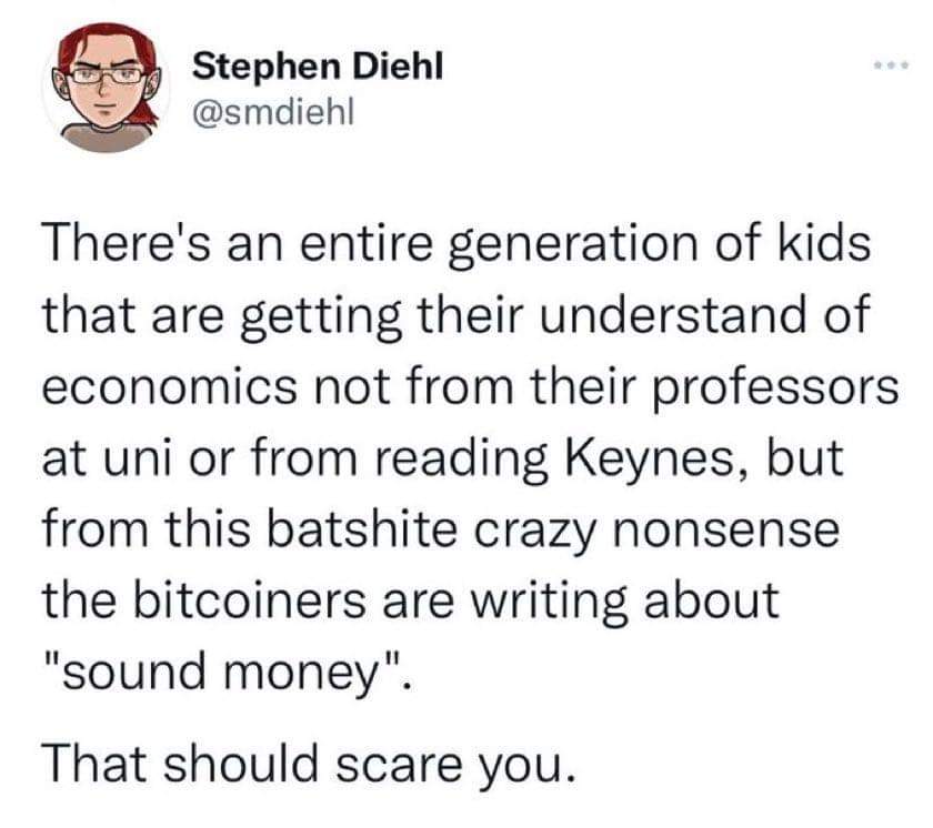 IOHK_Charles's tweet image. You know what scares me? A central bank increasing the money supply by 50 percent within 18 months, telling me it has no/little impact on inflation, and when prices go up, Warren blaming "greedy corporations"

It's simple. Do you want your money more valuable over time or less?