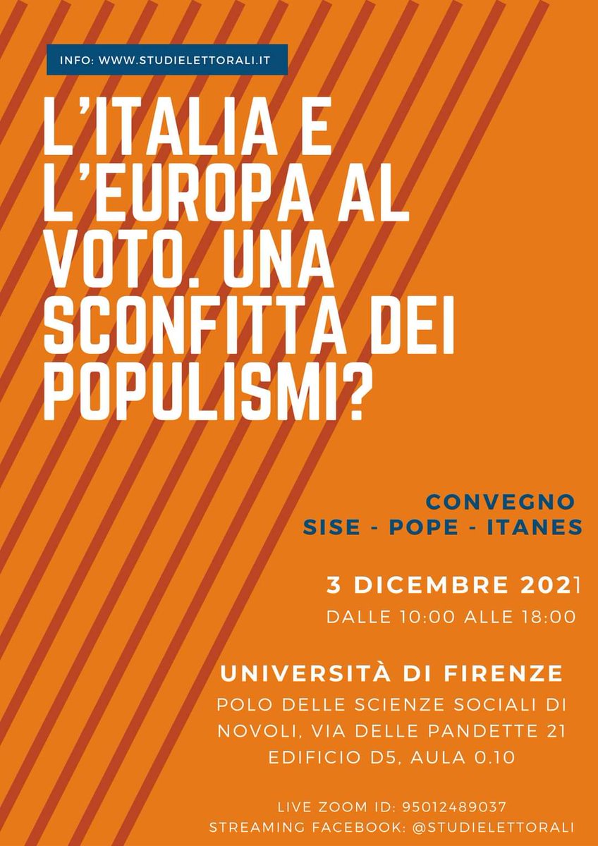Società Italiana di Studi Elettorali (SISE) (@studielettorali) on Twitter photo 🗣 è online il programma definitivo del convegno <a href="/StudiElettorali/">Società Italiana di Studi Elettorali (SISE)</a> POPE <a href="/sisp__/">Società Italiana di Scienza Politica</a> <a href="/_itanes/">Itanes</a> che si terrà presso <a href="/UNI_FIRENZE/">Università di Firenze</a> il 3 dicembre 2021.
👉 Sarà possibile seguire i lavori del convegno tramite la piattaforma ZOOM (ID Riunione: 95012489037)
🧐 Info: studielettorali.it 🗣 è online il programma definitivo del convegno <a href="/StudiElettorali/">Società Italiana di Studi Elettorali (SISE)</a> POPE <a href="/sisp__/">Società Italiana di Scienza Politica</a> <a href="/_itanes/">Itanes</a> che si terrà presso <a href="/UNI_FIRENZE/">Università di Firenze</a> il 3 dicembre 2021.
👉 Sarà possibile seguire i lavori del convegno tramite la piattaforma ZOOM (ID Riunione: 95012489037)
🧐 Info: studielettorali.it