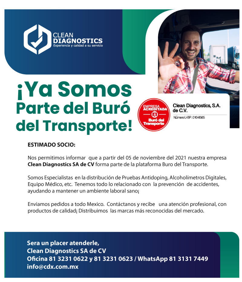 BuroTransporte's tweet photo. Damos la bienvenida a nuestro nuevo miembro CLEAN DIAGNOSTICS . Ver perfil: https://t.co/HOEeF3O9Z9
En #BuróDelTransporte trabajamos de la mano con nuestros miembros para lograr una industria más sólida.
#EmpresaAcreditada #NuevoMiembroBDT #ComunidadSegura
#Transporte https://t.co/bkSaYqhU8w