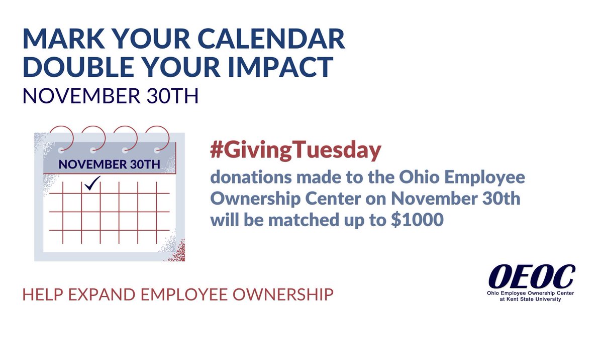 Every year the OEOC provides education, training, and research designed to strengthen and expand the #employeeownership sector. On this #givingtuesday your donation of any amount will be matched up to $1000. Help expand employee ownership! 
Donate: bit.ly/OEOC_donate