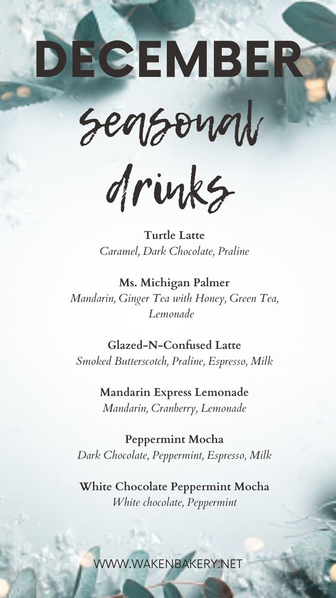wakenbakery420's tweet photo. New seasonal beverages including a Glazed-N-Confused Smokey butterscotch #seasonaldrinks #coffee #peppermintmocha #turtlelatte #latte #lemonade #coffeeshop #thc https://t.co/G3ggjlhuRn