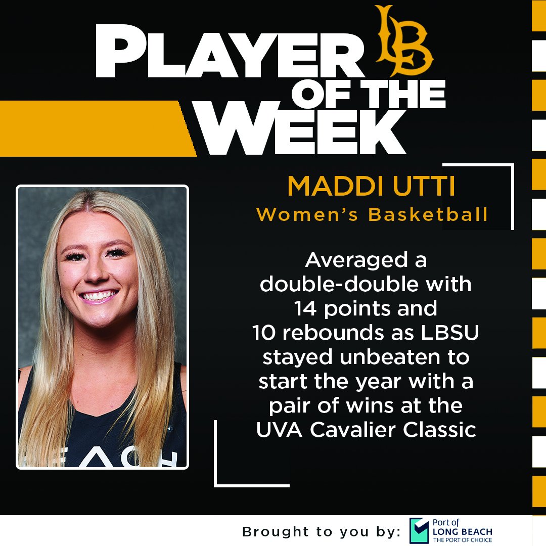 Maddi Utti is our Player of the Week, presented by <a href="/portoflongbeach/">Port of Long Beach</a>! Utti helped extend the @beachwbb winning streak to start the season to six games while averaging a double-double. Congratulations! #GoBeach