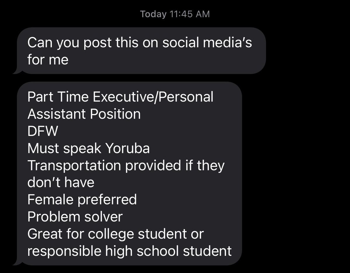 Any Yoruba college or HS students looking for a part time gig in the DFW? This my rich aunty. Easy money fr. RT pls :)