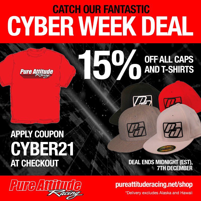 We love a good deal so check this out ⬇️ #CyberMonday We are running our holiday discount until 7th December so grab your swag NOW: pureattituderacing.net/shop