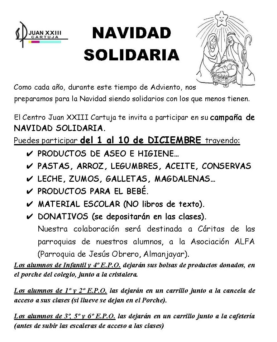 ¡🎄Navidad Solidaria🎄!
➡Como cada año, durante este tiempo de Adviento, nos preparamos para la Navidad siendo solidarios con los que menos tienen.
🔴Puedes participar del 1 al 10 de DICIEMBRE🔴
📍Más información: juanxxiiicartuja.com/2021/11/29/nav…