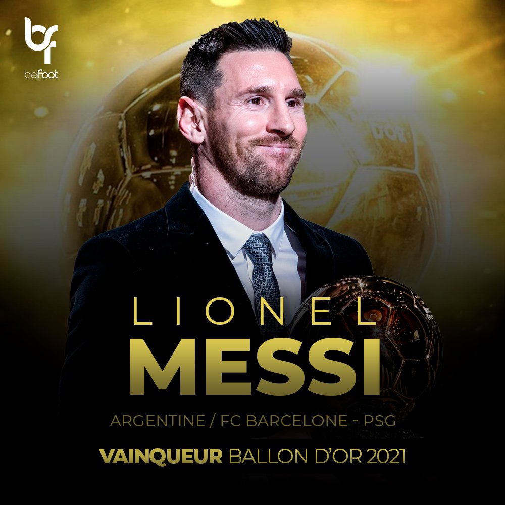 _BeFootball's tweet photo. 🔴 𝗢𝗙𝗙𝗜𝗖𝗜𝗘𝗟 ! LIONEL MESSI REMPORTE LE BALLON D'OR 2021 🐐🇦🇷 https://t.co/RAXOBnzvIT