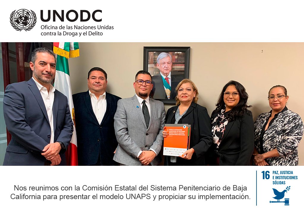 UNODCmexico's tweet photo. Nuestro modelo #UNAPS impulsa la reinserción social, la gobernabilidad y la justicia en los centros penitenciarios del país. 

Nos reunimos con la Comisión Estatal del Sistema Penitenciario de Baja California para presentar el modelo y propiciar su implementación.
#ODS16 https://t.co/ikY8Nx2fyM