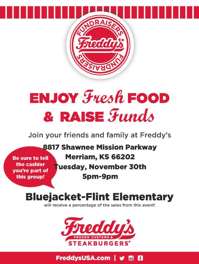 Join us for restaurant night at Freddy’s, this Tuesday night-5-9 pm! Be sure to tell the cashier you are with BJF. <a href="/FreddysUSA/">Freddy's Frozen Custard & Steakburgers</a>