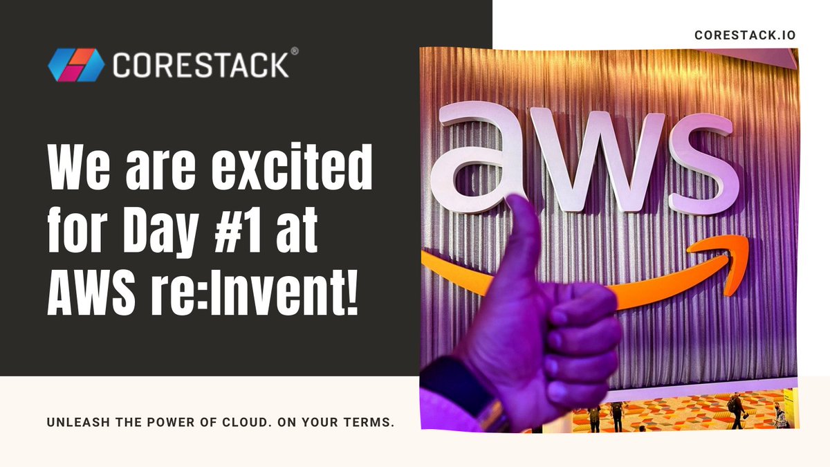 corestack's tweet photo. [11/29/2021] Day 1 - CoreStack at AWS re:Invent 2021. 
Its Day 1 @AWSreInvent and we are excited for all the interesting events lined up! Eagerly look forward to meeting our partners, customers and the amazing AWS community. 
#reInvent #cloud #AWS #cloudcomputing #reinvent2021 https://t.co/s7e4MjnZOs