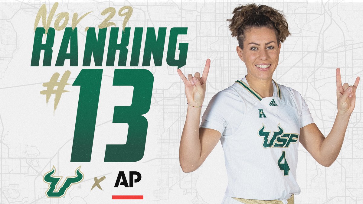 USFWBB's tweet photo. 🎶𝙈𝙊𝙑𝙄𝙉' 𝙊𝙉 𝙐𝙋🎶 Bulls jump 🖐️ spots to No. 1⃣3⃣ in this week's @AP_Top25 Poll ‼️👏👏👏 

#HornsUp🤘 #Bullieve https://t.co/pB1yxaNg6K