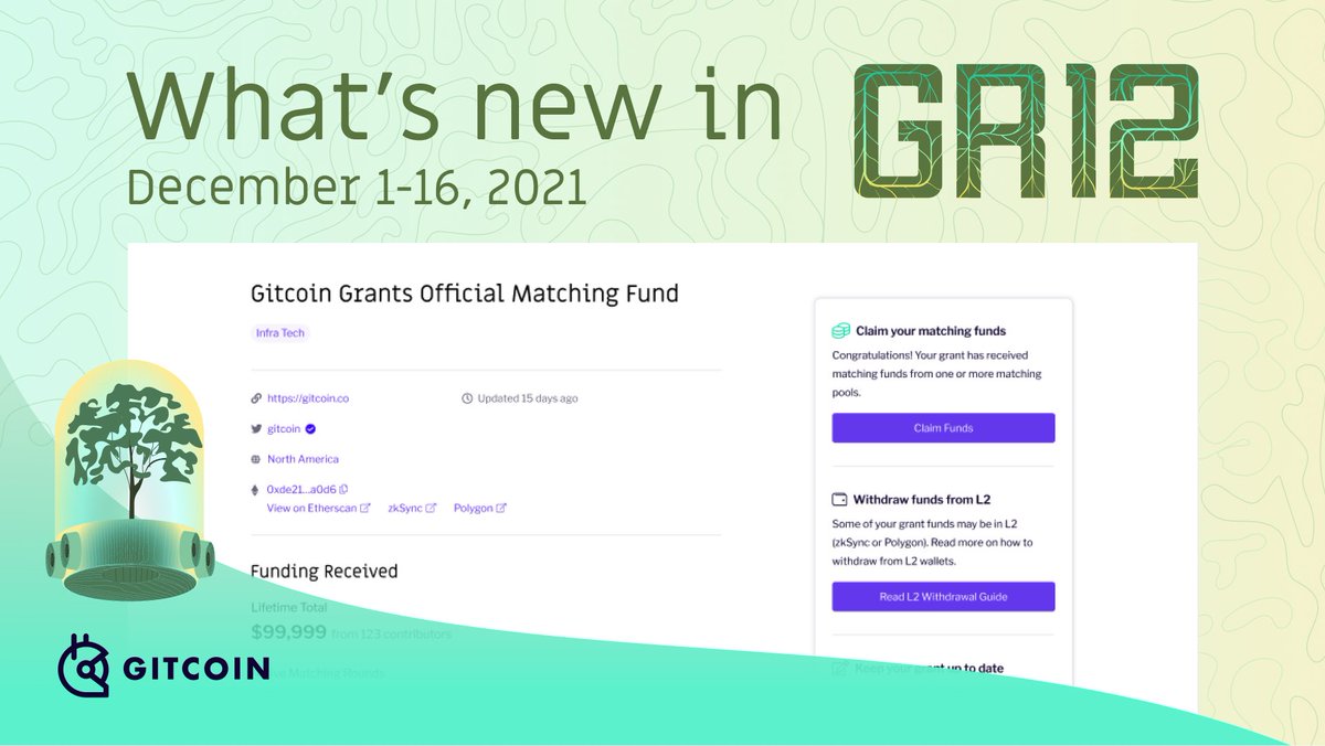 g_uist's tweet image. Own a grant on @gitcoin Grants? We're making it easier for you to manage your grant! Find out the status of your grant, update your grant, and claim funds directly from the new and improved grant details page - coming to you on GR12! What do you think? DMs are open!