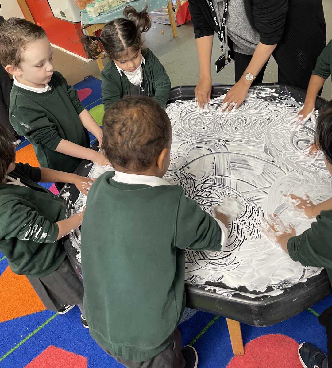 bygrove_primary's tweet photo. Oh so messy! We love messy play with our friends in Nursery. Children enjoyed taking part in sensory writing for #WriteDance today. #eyfs #fun #edutwitter https://t.co/g1YVvrhJMz